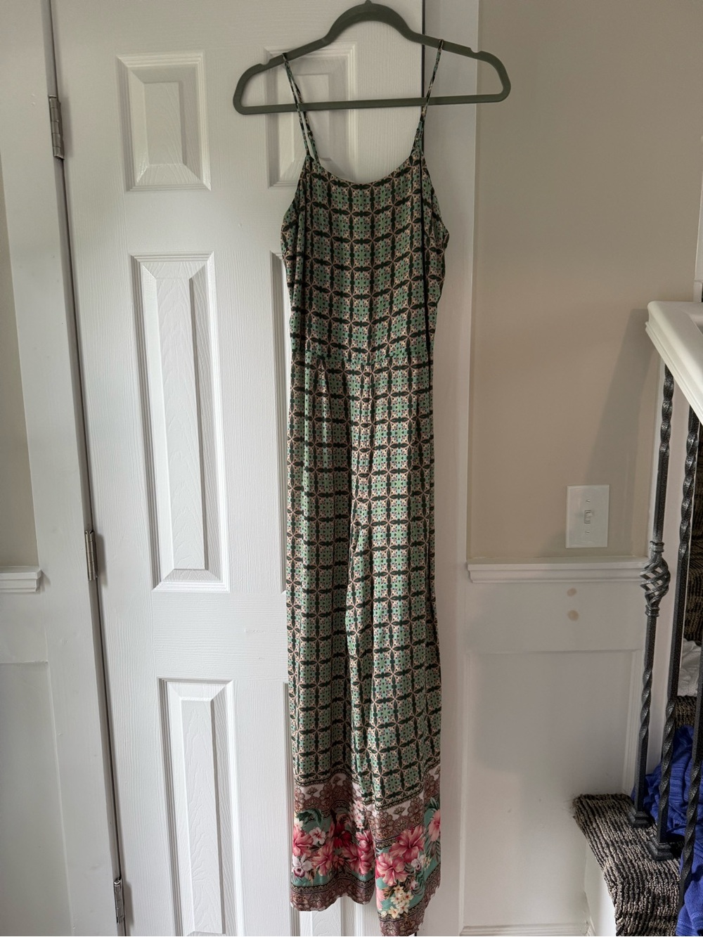 Farm Rio Honolulu Wide Leg Jumpsuit XS Green Geometric Floral Boho EC1